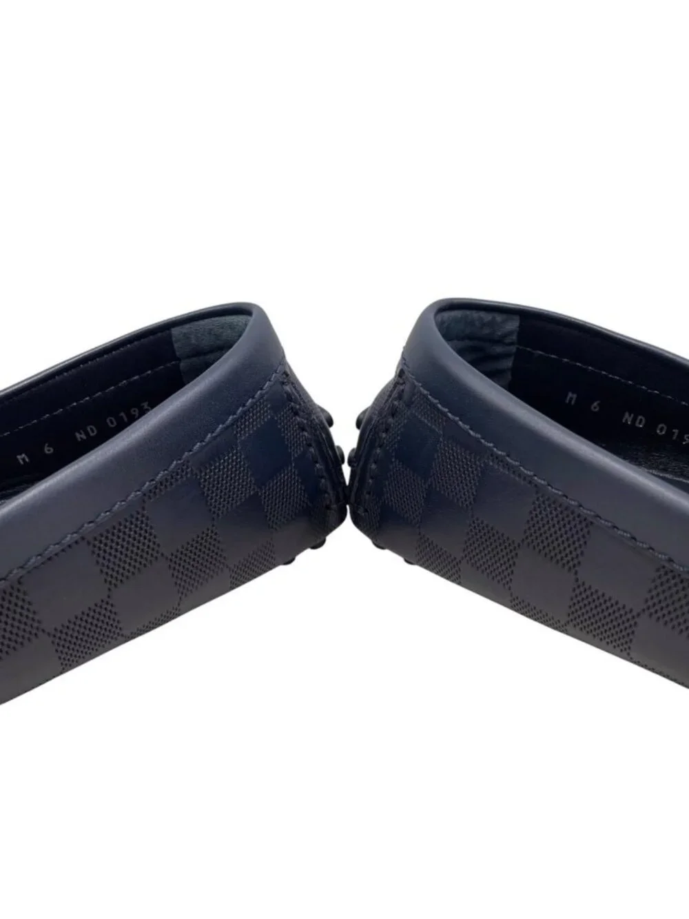 Louis Vuitton Loafers Hockenheim Line Driving Shoes 6 Damier LV Logo Navy